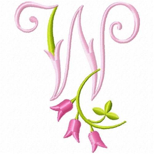 Monogram Pink Bloom W Embroidery Design