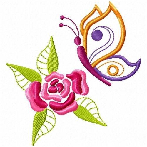 Rose Butterfly Embroidery Design