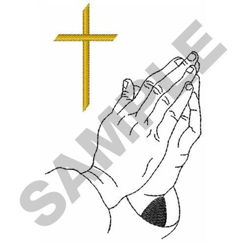 cross and praying hands clipart black and white