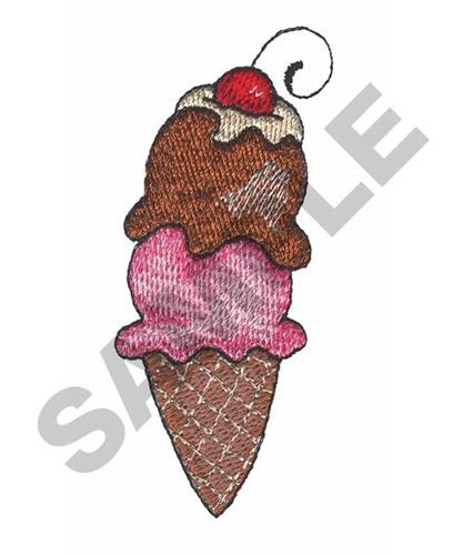 Applique Ice Cream Cone Double Scoop and Cherry Machine Embroidery