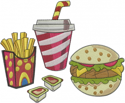 3 Set of Fast foods Machine Embroidery Design File