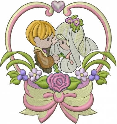 Wedding couple with heart embroidery design