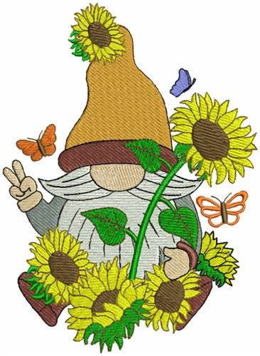 Sunflower Gnome Sketch Embroidery Design