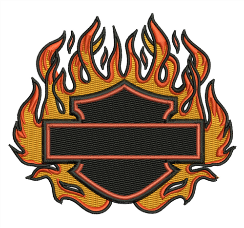 Harley Davidson Patch With Flames Logo. Design for Embroidery Machine, 2  Sizes. 