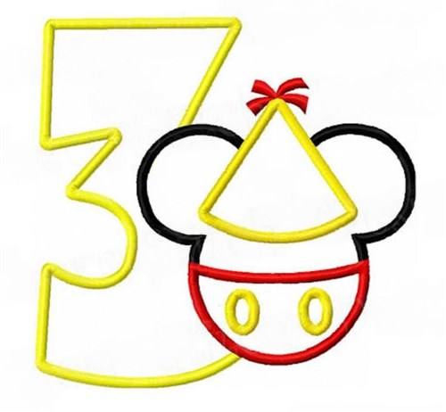 Birthday 3 Mickey  Applique