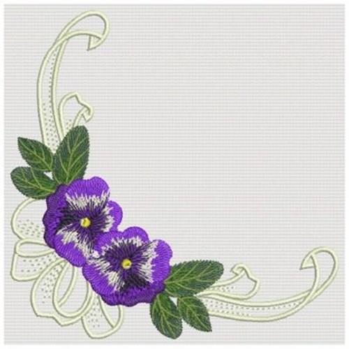 Machine embroidery design Romantic Pansies Floral Corner