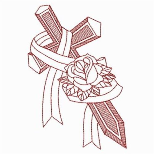 drawings of crosses with ribbons and roses