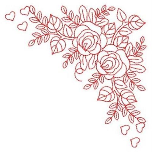 Free Red Rose Corner Embroidery Design