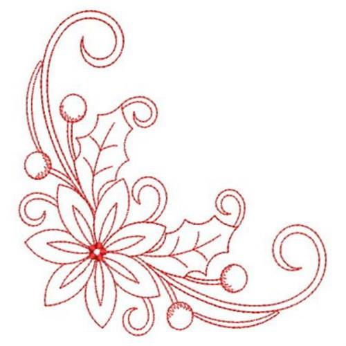 Redwork Christmas Poinsettia Embroidery Design