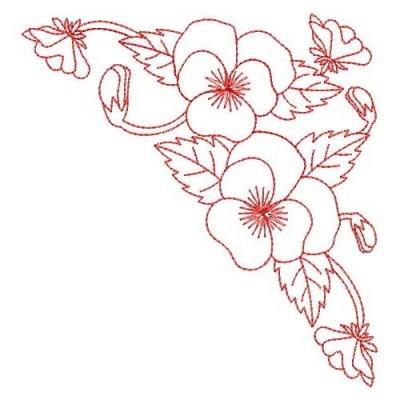 Machine embroidery design Romantic Pansies Floral Corner