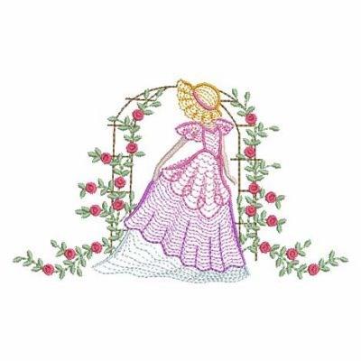 Crinoline lady embroideries and some vintage haberdashery