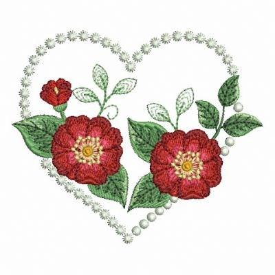 Rose heart embroidery design, floral heart embroidery file