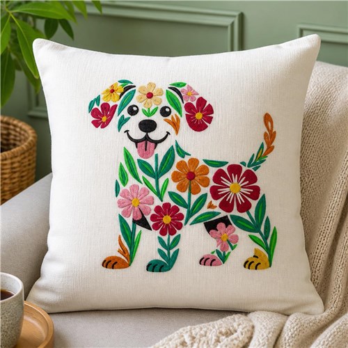 Floral Puppy Dog Design – Folk Art Flower Dog Portrait, Pet Lover Gift & Botanical Animal Embroidery Design