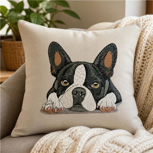Boston Terrier Dog Embroidery Design – Boston Terrier Portrait, Puppy Eyes, Dog Lover Gift, Pet Portrait & Companion Dog Design