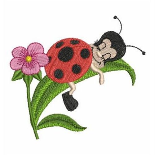 Flower with Ladybug Applique Machine Embroidery, Sweet Stitch Design