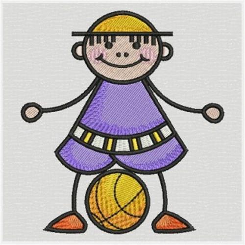 Stick Figure Boy with Basketball Embroidery Design