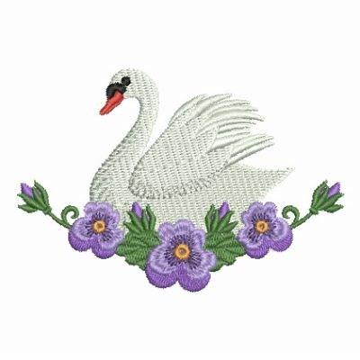 Hand Embroidery Pattern: Swan with Flowers