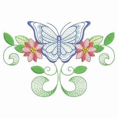 Rippled Flower and Butterfly Embroidery Design | EmbroideryDesigns.com