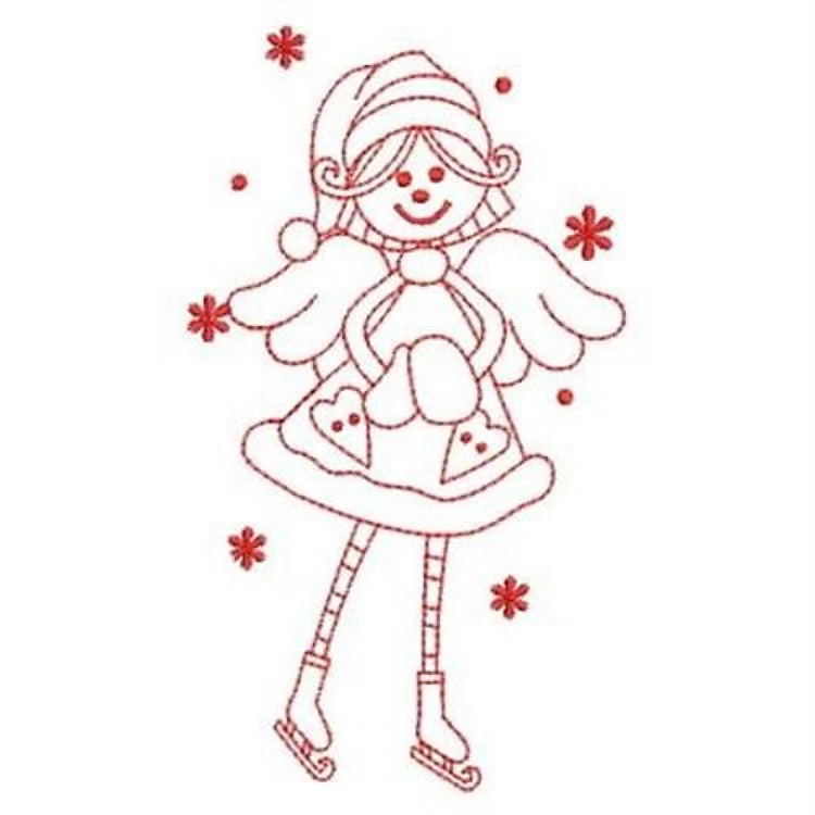 Redwork Angel in Winter Dress