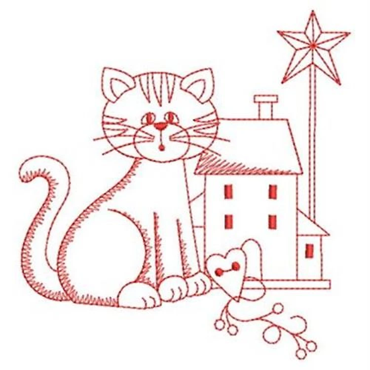 Redwork Lazy Kitten