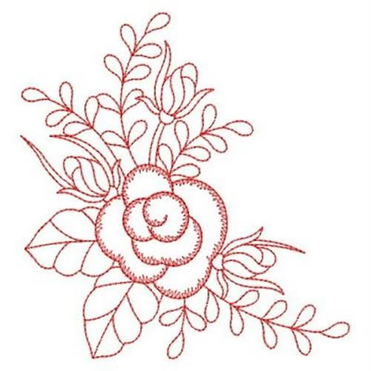 Redwork Rose Floral Arrangement