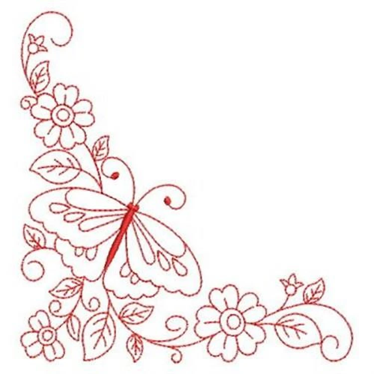 Redwork Butterfly Floral
