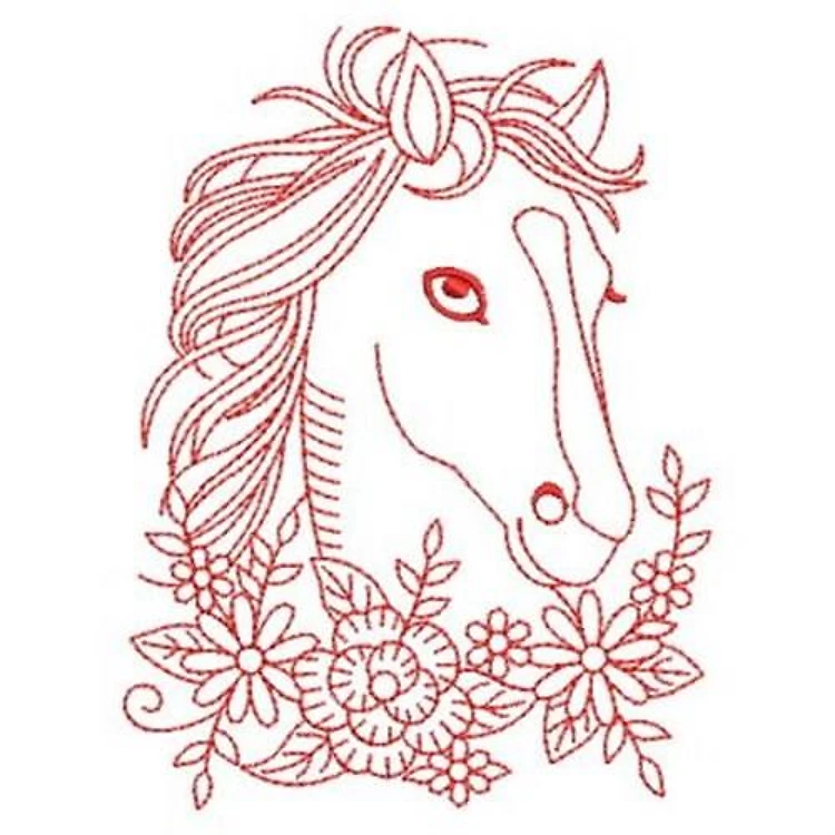Redwork Horse Face Floral