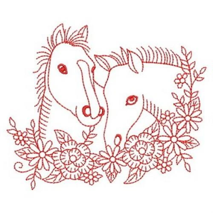 Redwork Horses and Flowers