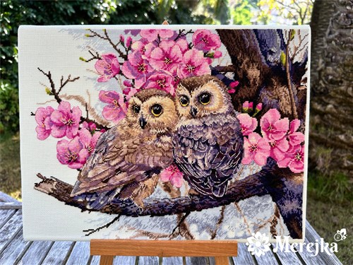 Owls In Blossoms Counted Cross-Stitch Kit