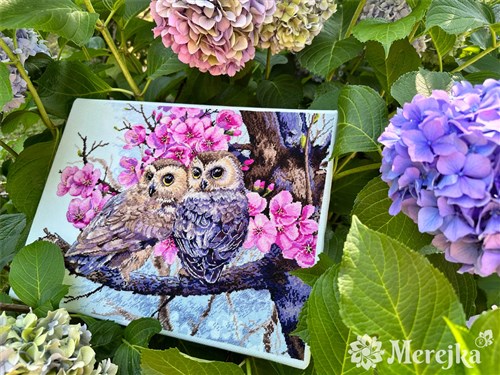 Owls In Blossoms Counted Cross-Stitch Kit