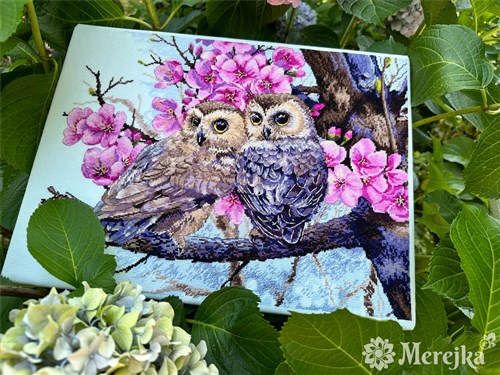 Owls In Blossoms Counted Cross-Stitch Kit