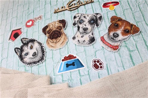 Dog Magnets Plastic Canvas Counted Cross Stitch Kit