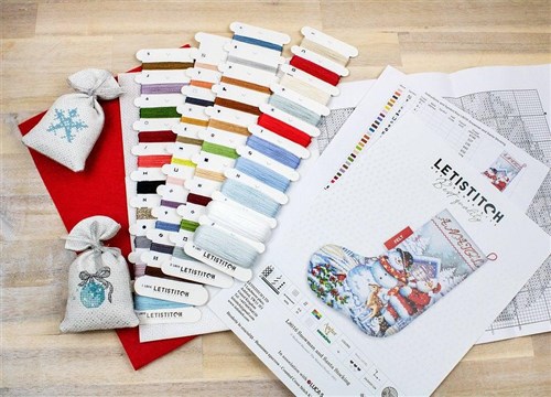 Counted Cross Stitch Kit Snowman and Santa Stocking