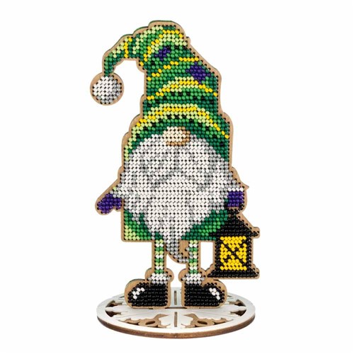 Bead Embroidery Gnome On Wood