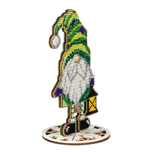 Bead Embroidery Gnome On Wood