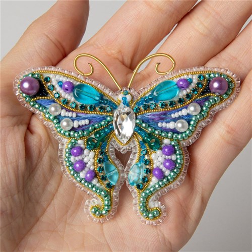 Beadwork Brooch Crystal Art Butterfly