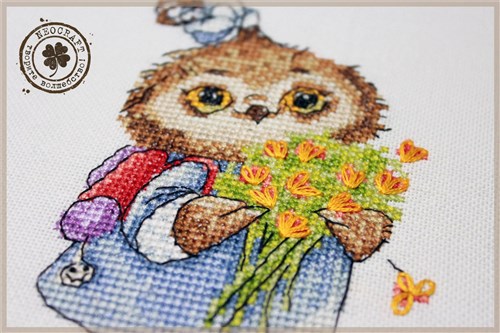 Owl With Flowers Counted Cross-Stitch Kit