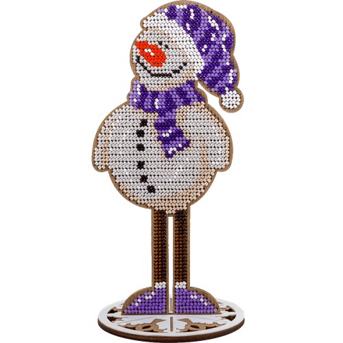 Snowman Bead Embroidery Kit On Wood