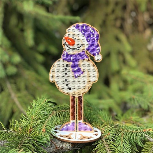 Snowman Bead Embroidery Kit On Wood