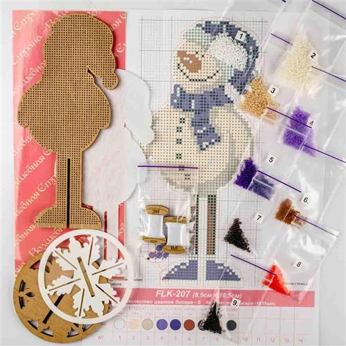 Snowman Bead Embroidery Kit On Wood
