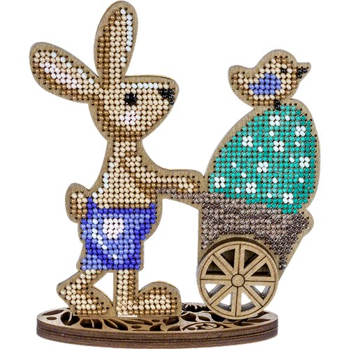 Easter Bunny Bead Embroidery On Wood