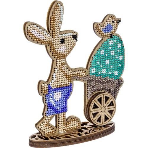 Easter Bunny Bead Embroidery On Wood