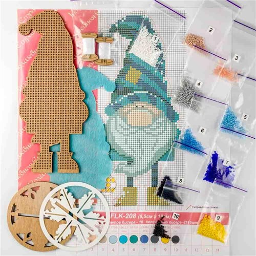 Gnome Bead Embroidery Kit On Wood