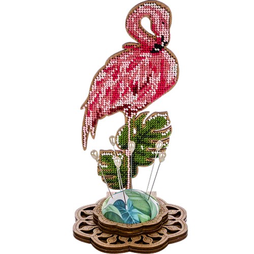 Flamingo Bead Embroidery Kit On Wood