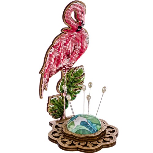 Flamingo Bead Embroidery Kit On Wood