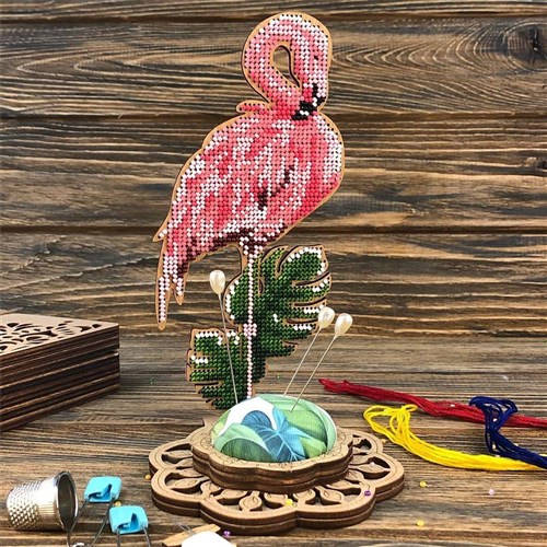 Flamingo Bead Embroidery Kit On Wood