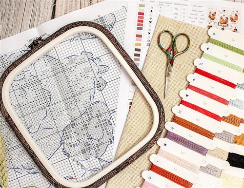 Pied Hens Counted Cross Stitch Kit