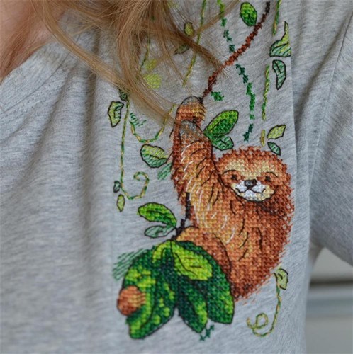 Perky Sloth Cross Stitch On Clothes