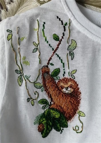Perky Sloth Cross Stitch On Clothes