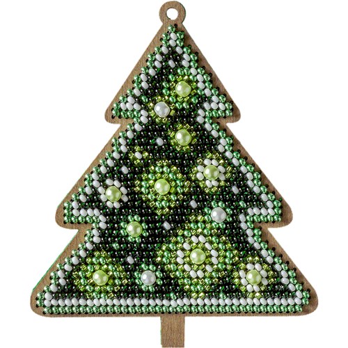 Christmas Tree Embroidery With Beads On Wood